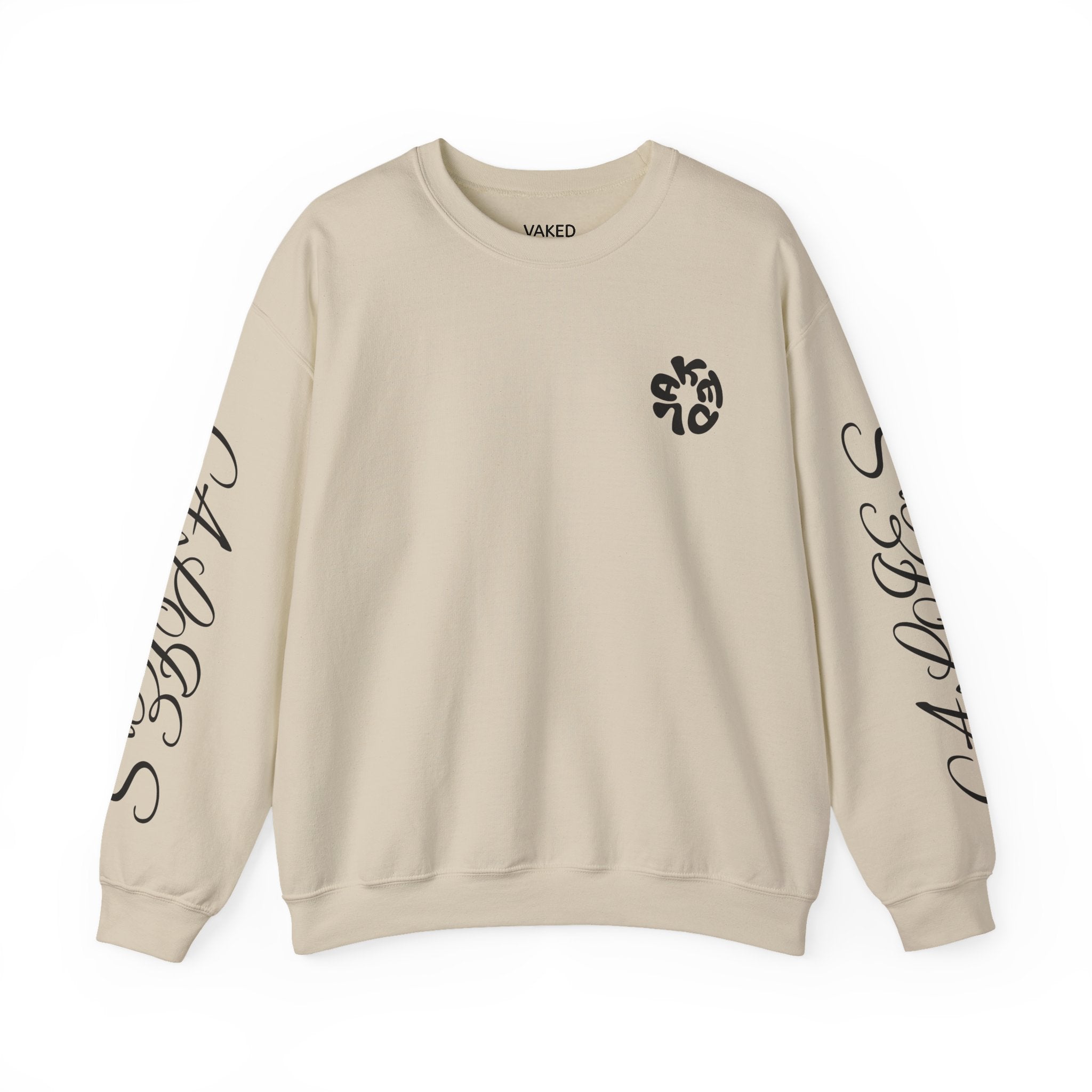 Crewneck Sweatshirt — 'Vaked' Kiss Graphic with Script Sleeve