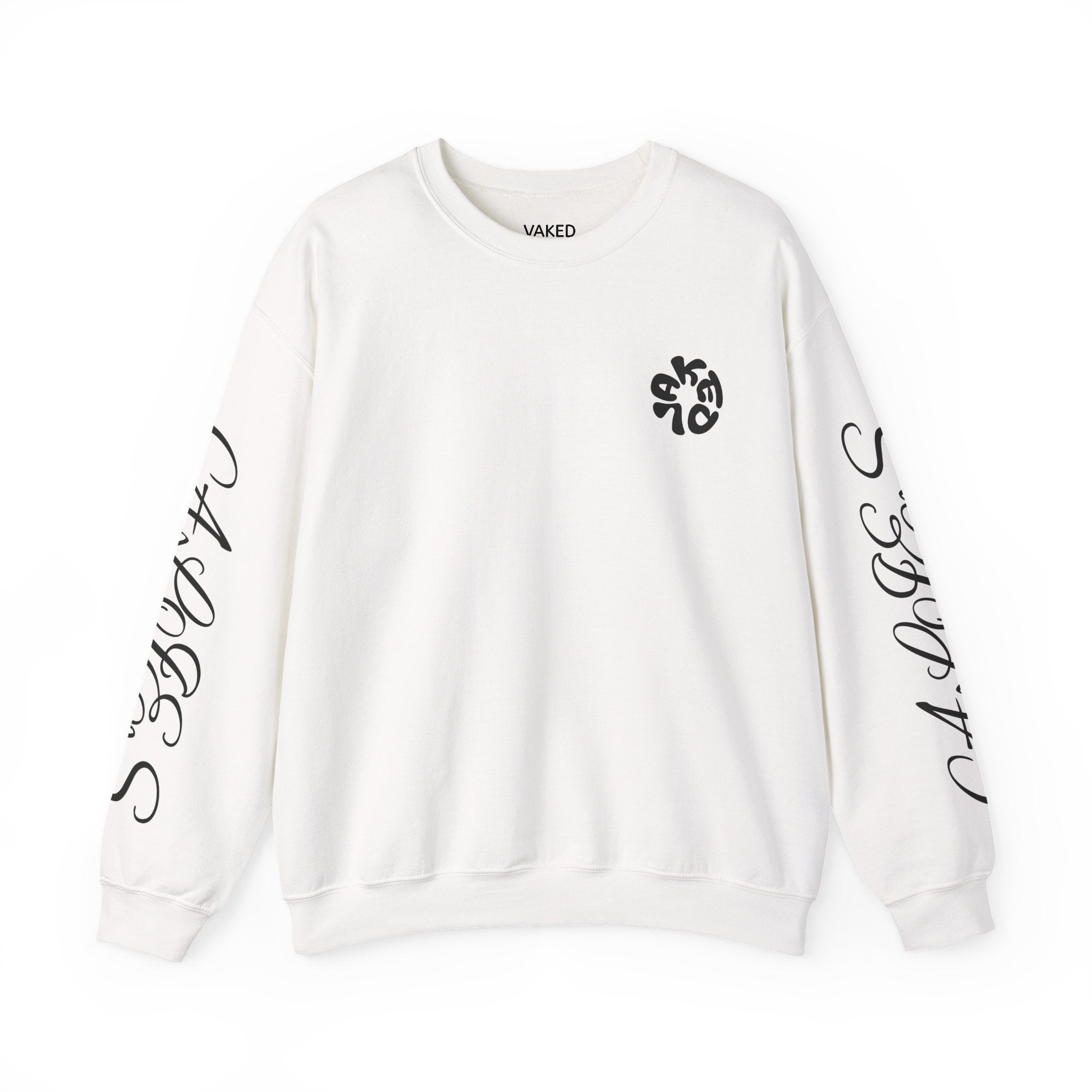 Crewneck Sweatshirt — 'Vaked' Kiss Graphic with Script Sleeve