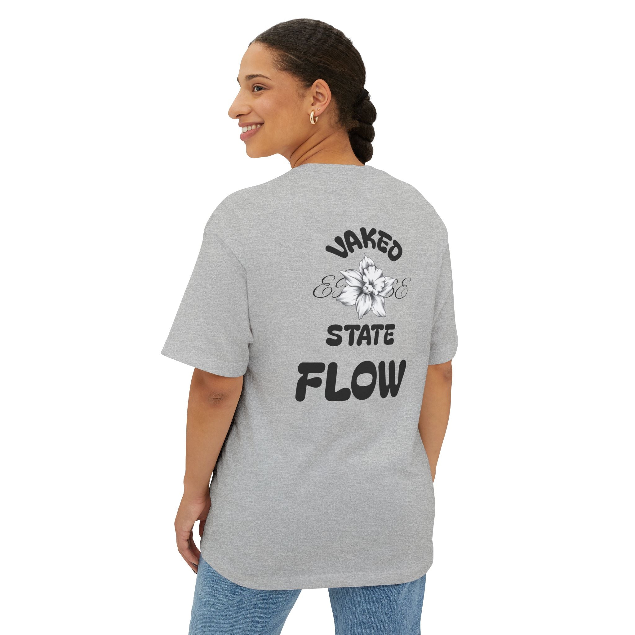 Boxy Tee — "Waked State Flow" Floral Graphic Oversized T-Shirt
