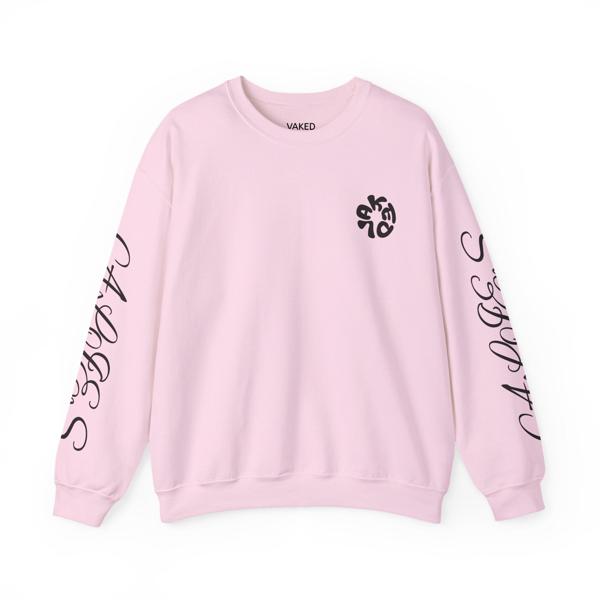 Crewneck Sweatshirt — 'Vaked' Kiss Graphic with Script Sleeve