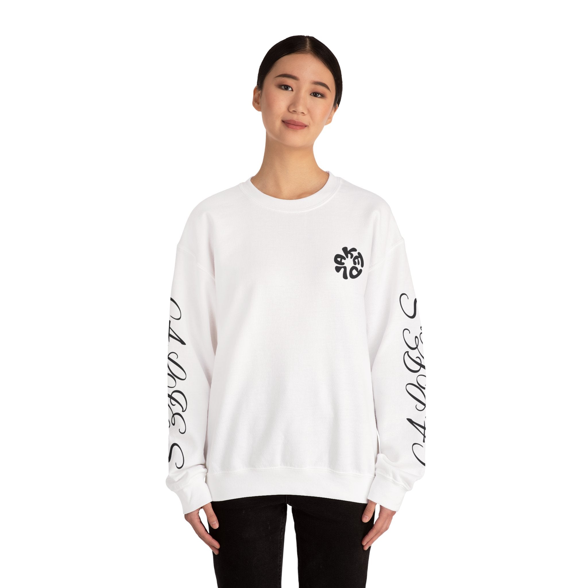 Crewneck Sweatshirt — 'Vaked' Kiss Graphic with Script Sleeve